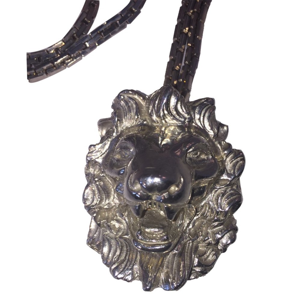 Judith Leiber Silver Plated Lion Necklace Pin